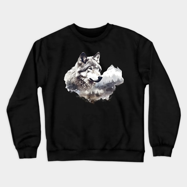 Wolf Mountain (white/grey) Crewneck Sweatshirt by Radibor78